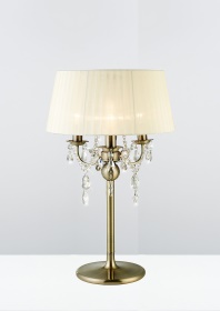 Olivia Antique Brass-Ivory Cream Crystal Table Lamps Diyas Shaded Table Lamps